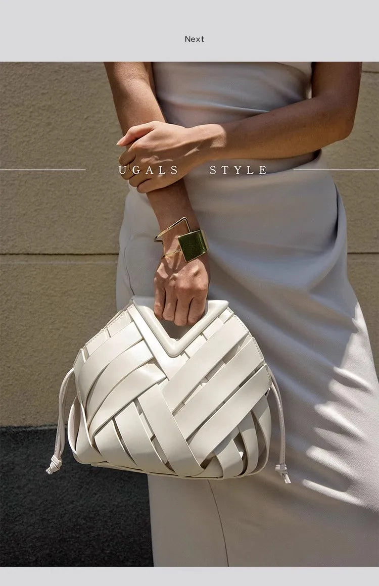 High Quality Women Handbag Textured Woven Handmade Bucket Bag Luxury Clutch Purse Large Capacity Female Shoulder Messenger Bag