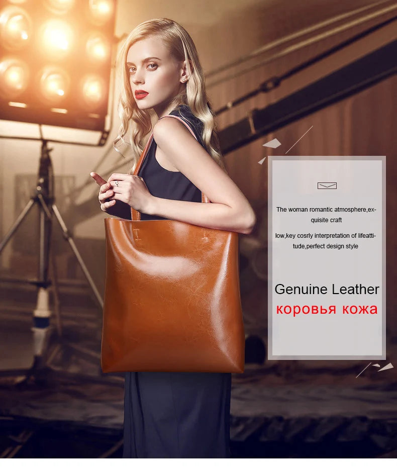Cow Leather Bag Ladies Genuine Leather Handbags Big Women Bag Large Vintage Female 2023 Office Hand Shoulder Bags For Women Tote