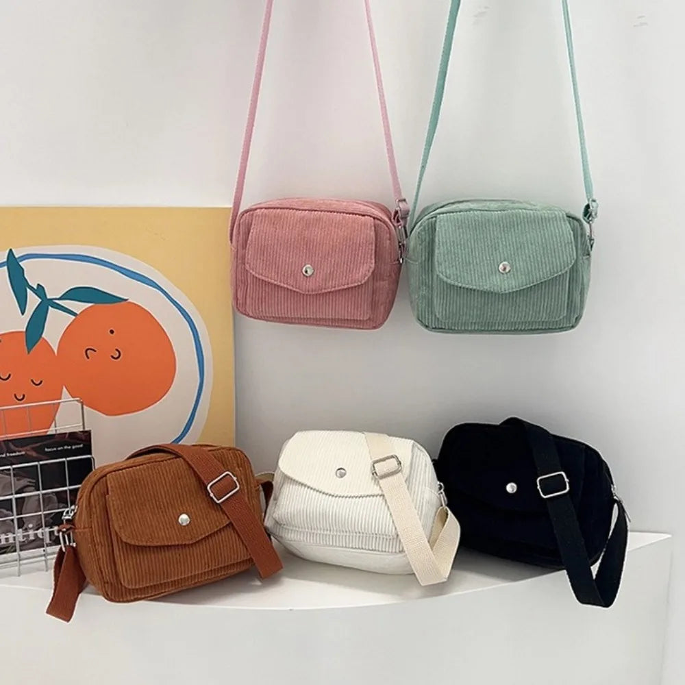 New Corduroy Striped Crossbody Bag Simple Design Solid Colour Shoulder Bags Adjustable Strap Lady's Square Bag for Casual Wear