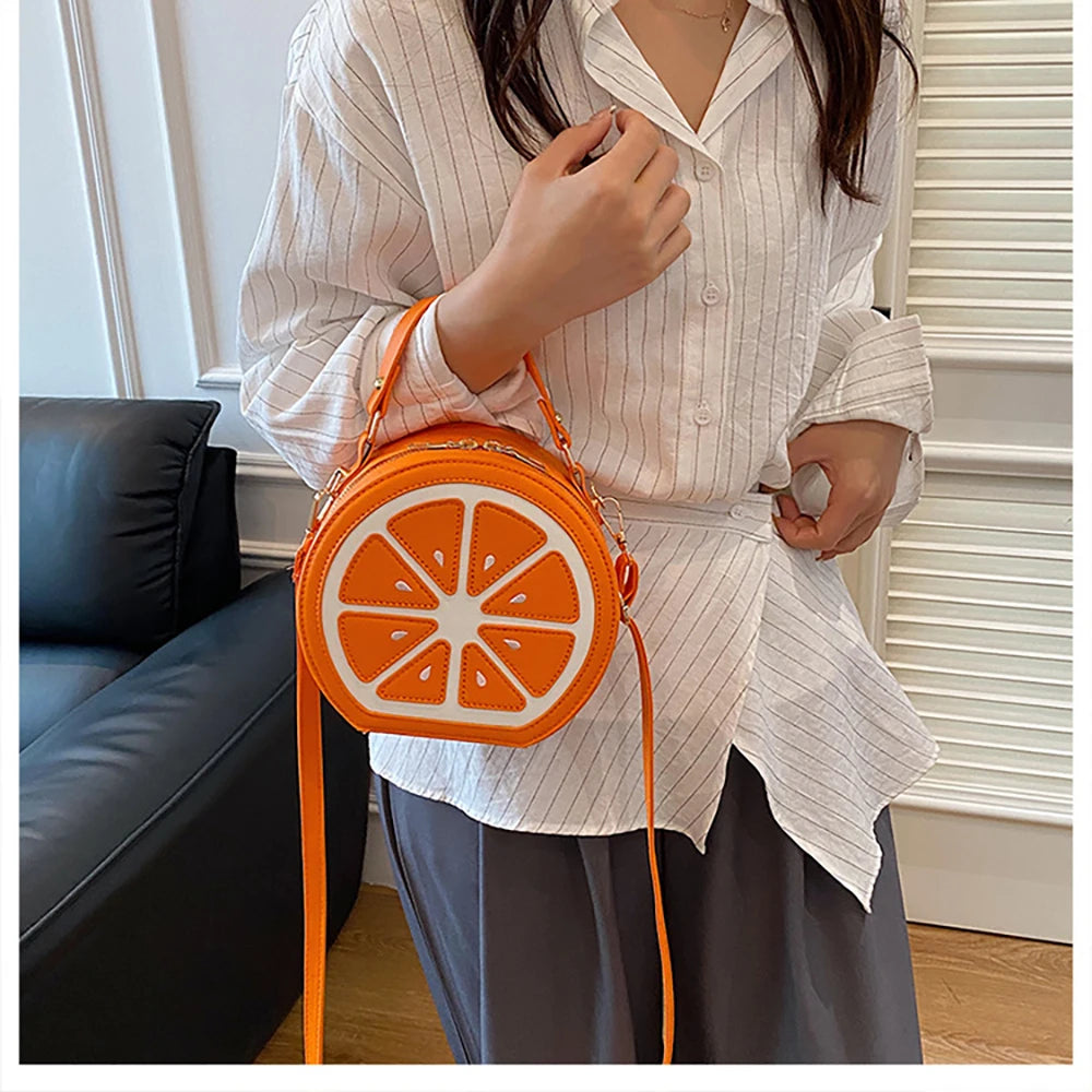 Creative Fruit Design Crossbody Bags for Women Phones Summer Cute Orange-Slices Shaped Circular Small Single Shoulder Bag 2025