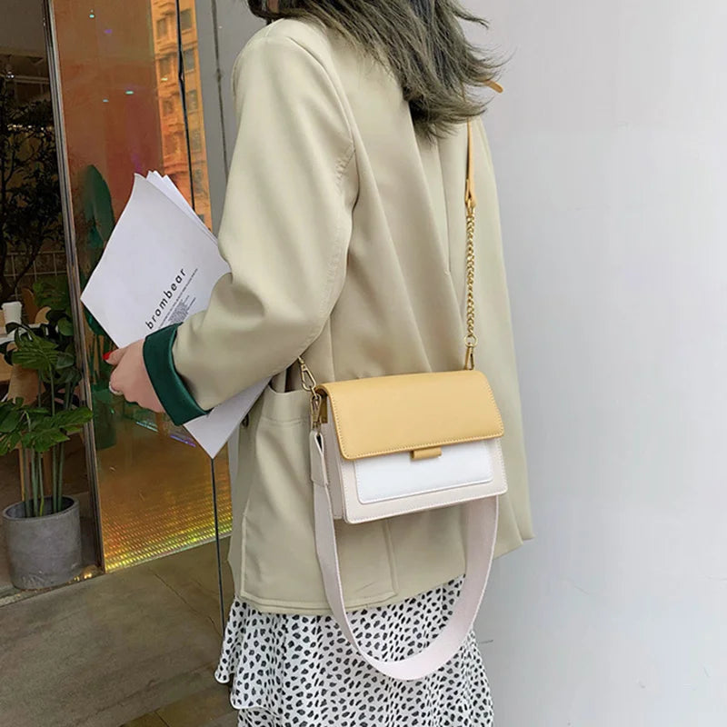 Stylish Contrast-Colour PU Crossbody Bag Versatile Shoulder Bag with Square Shape Dual Strap Design Commuting & Everyday Use
