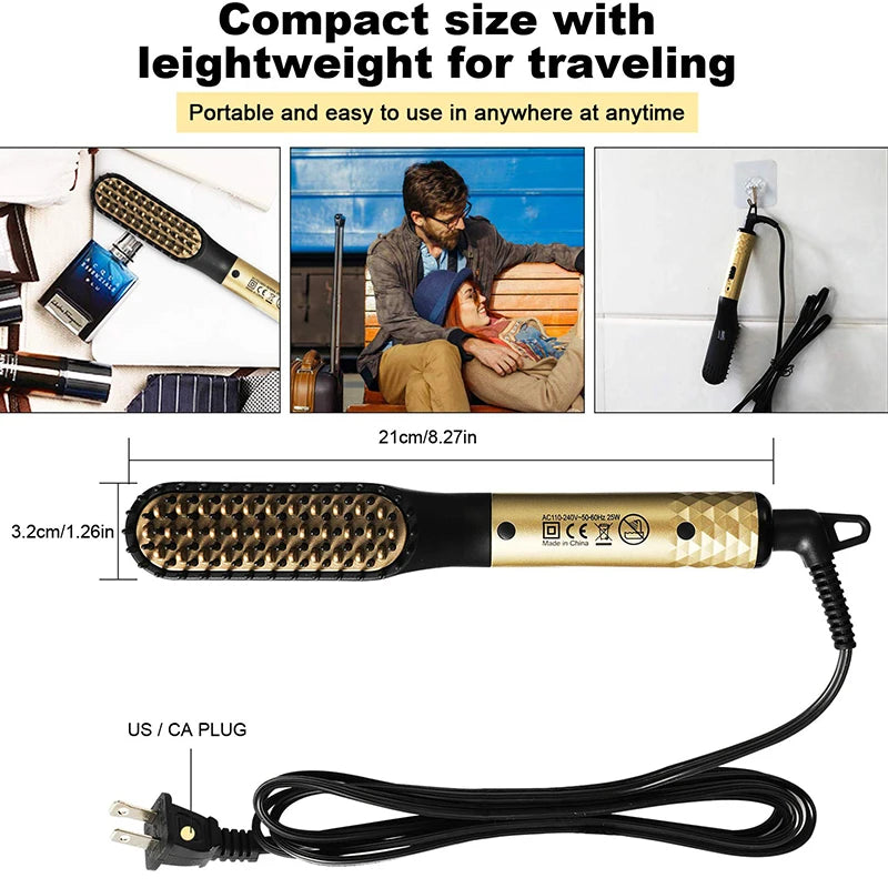 Professional Hair Straightener Multifunctional Quick Heated Men Beard Care Brush Hair Curler Brush Comb Hair Styler Tools