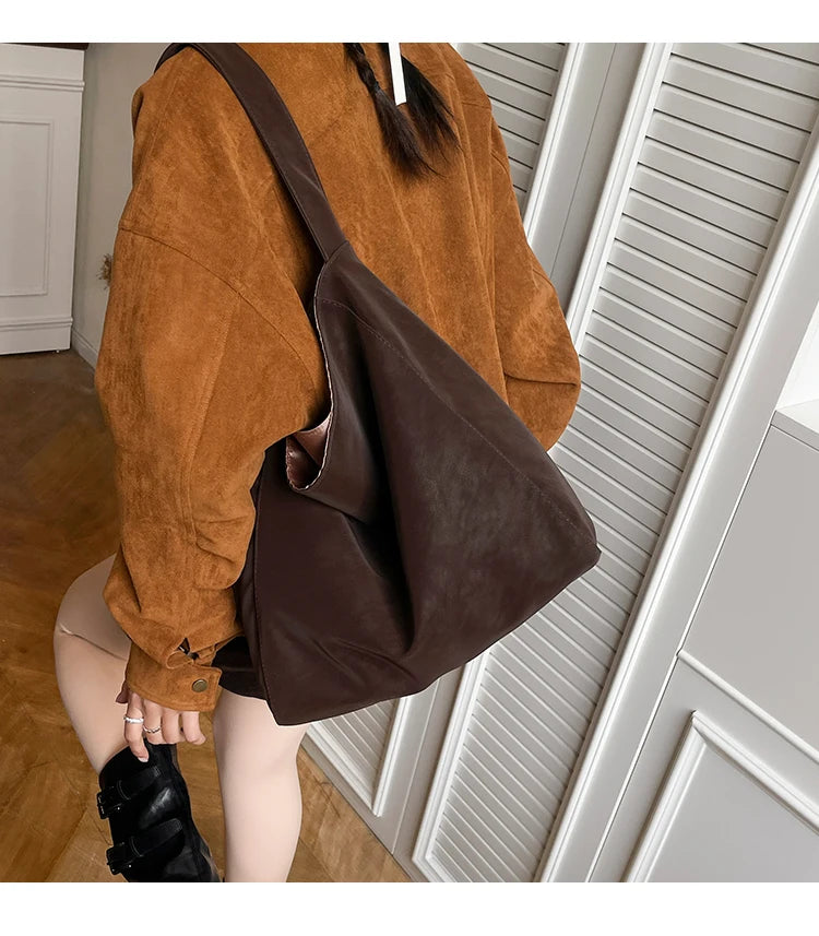 Faux Suede Solid Color Simple Casual Tote 2025 Winter Retro Shoulder Bags Large Capacity Temperament Versatile Women's Handbags