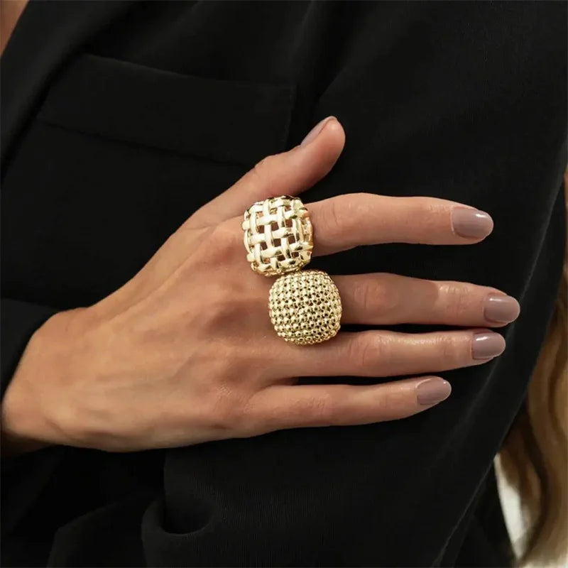 2Pcs/Set Luxury Geometric Adjustable Open Rings for Women Vintage Irregular Square Chunky Knuckle Ring Wedding Jewelry