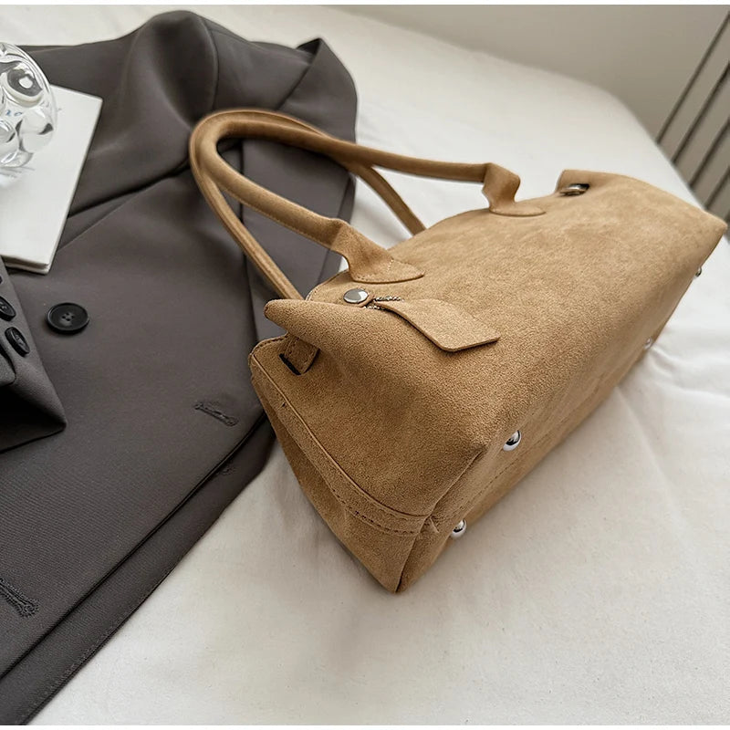 Luxury Women's Bag Lazy Matte Suede Tote Suede Boston Shoulder Bag Large Capacity Commuter Long-handle Handbag Underarm Shopper