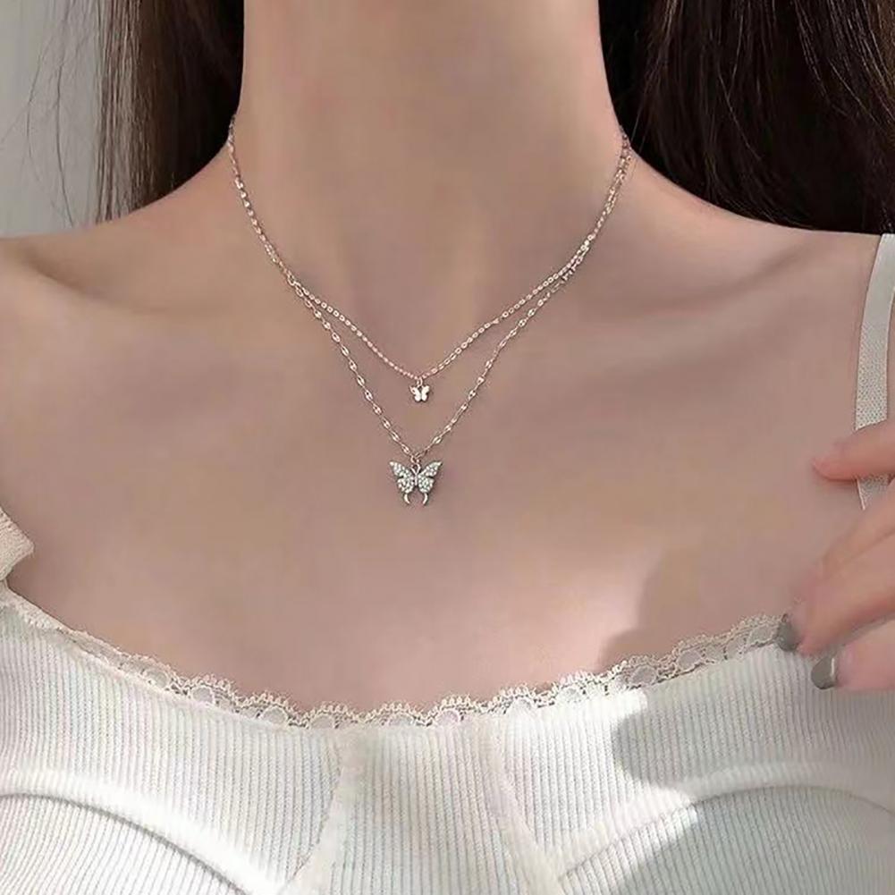 2023 New Butterfly Necklace Double Layer Rust-proof Alloy Butterfly pendant Personality Fashion Clavicle Chain for Women