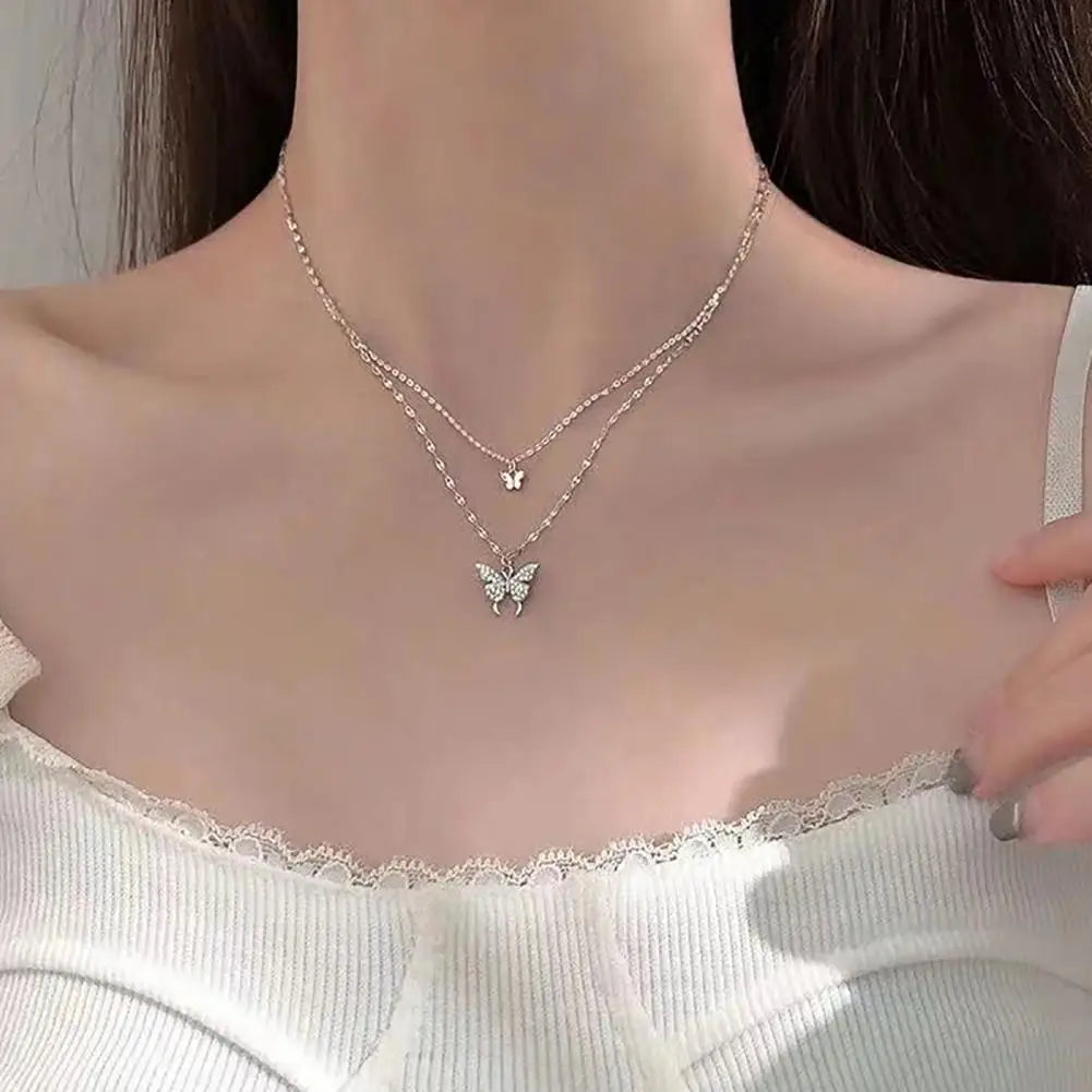 2023 New Butterfly Necklace Double Layer Rust-proof Alloy Butterfly pendant Personality Fashion Clavicle Chain for Women