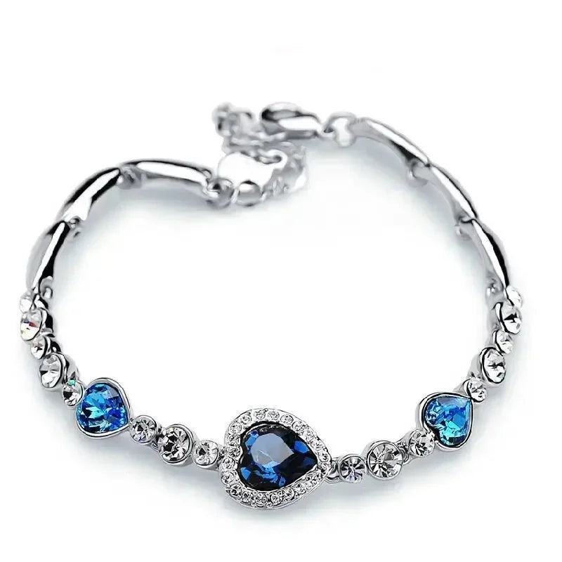 3 Pieces/set Blue and Red Ocean Heart Women's Necklace Love Crystal Zircon Jewelry Set  Wedding Party