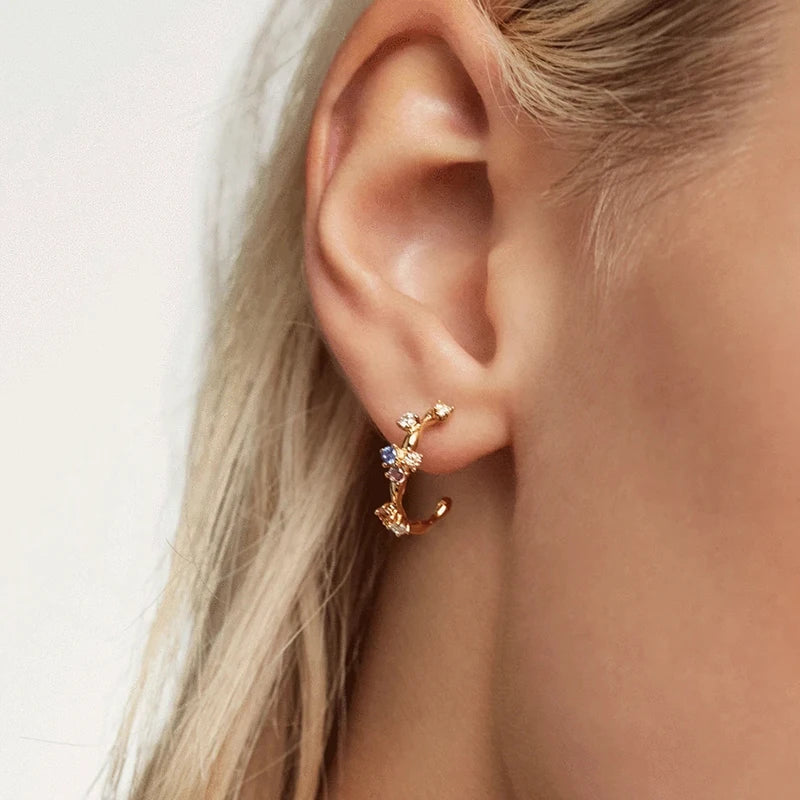 Inlaid Crystal Stud Earrings 925 Sterling Silver Ear Needle CZ Earrings For Women Fashion Popular Jewelry Exquisite Gift