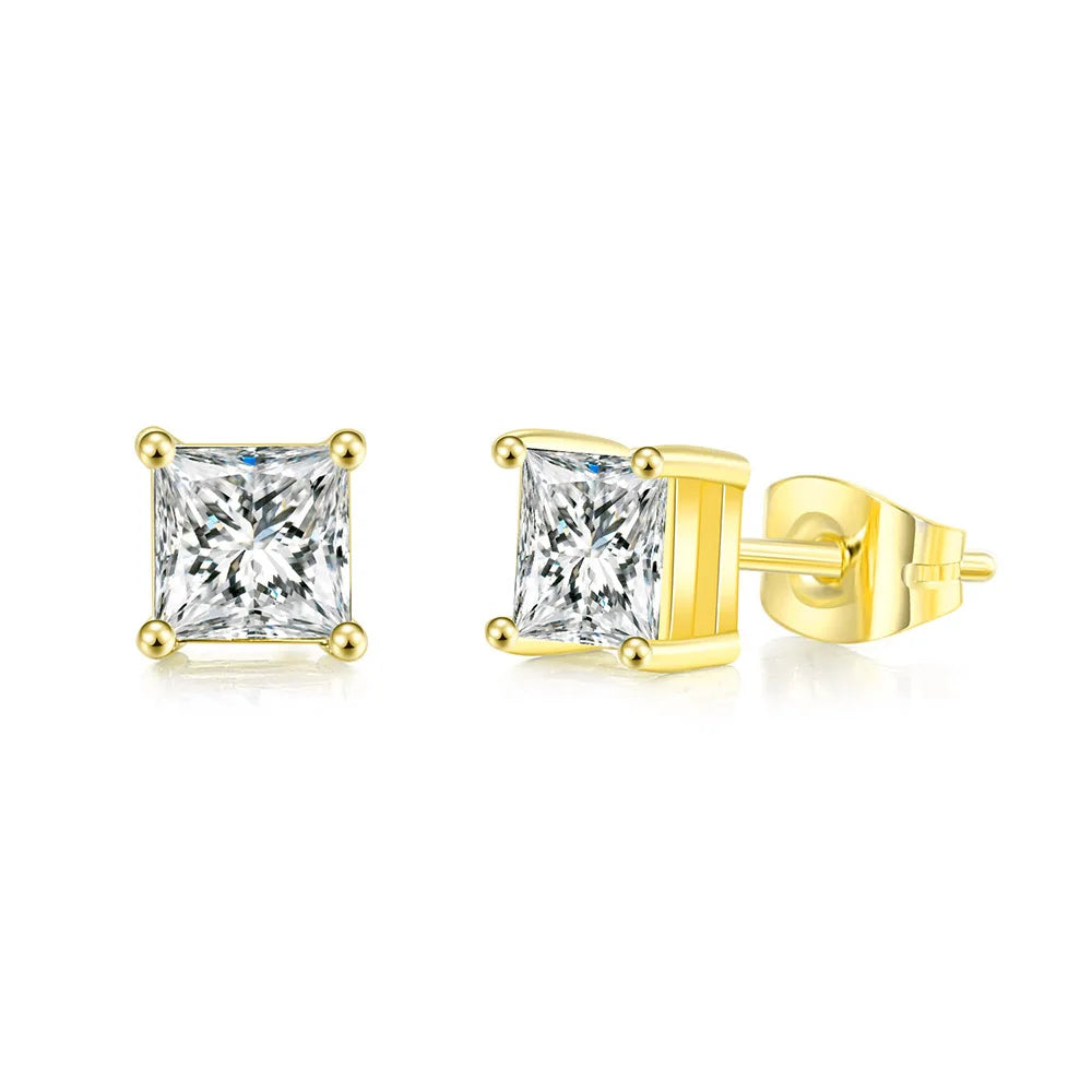 Earrings For Women Squares Clear Zircon Stud Earring for Female Male Various Size Crystals Ear Accessories Earing Jewellry E323