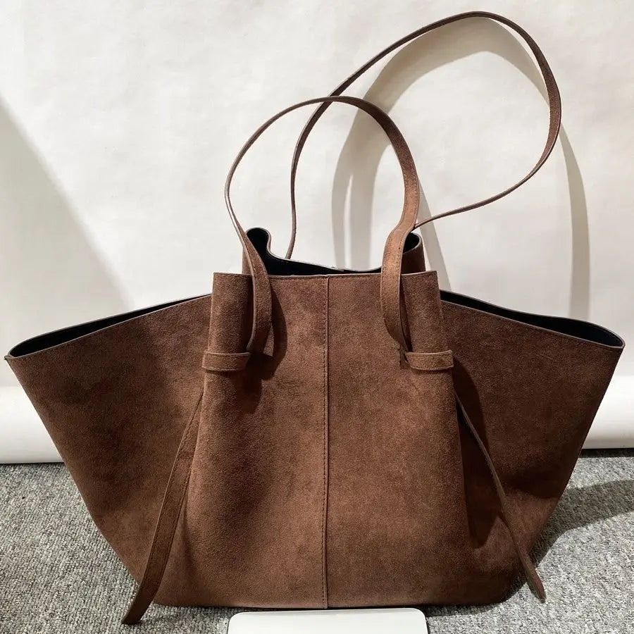 Luxury Faux Suede Women's Tote Bag Large Capacity Shoulder Bag Designer Handbag Wing-shaped Storage Bag Chic Frosted Shoppingbag