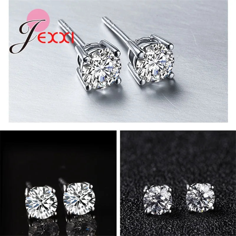 Beautiful Crystal Stud Earrings For lovely Women Female Pretty Gifts 100% 925 Sterling Silver Cubic Zirconia Hot Selling