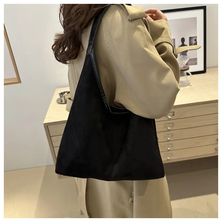 Vintage Faux Suede Tote Bags for Women Large Capacity Shoulder Ladies Underarm Bag Casual Simple Commuter Female Handbags