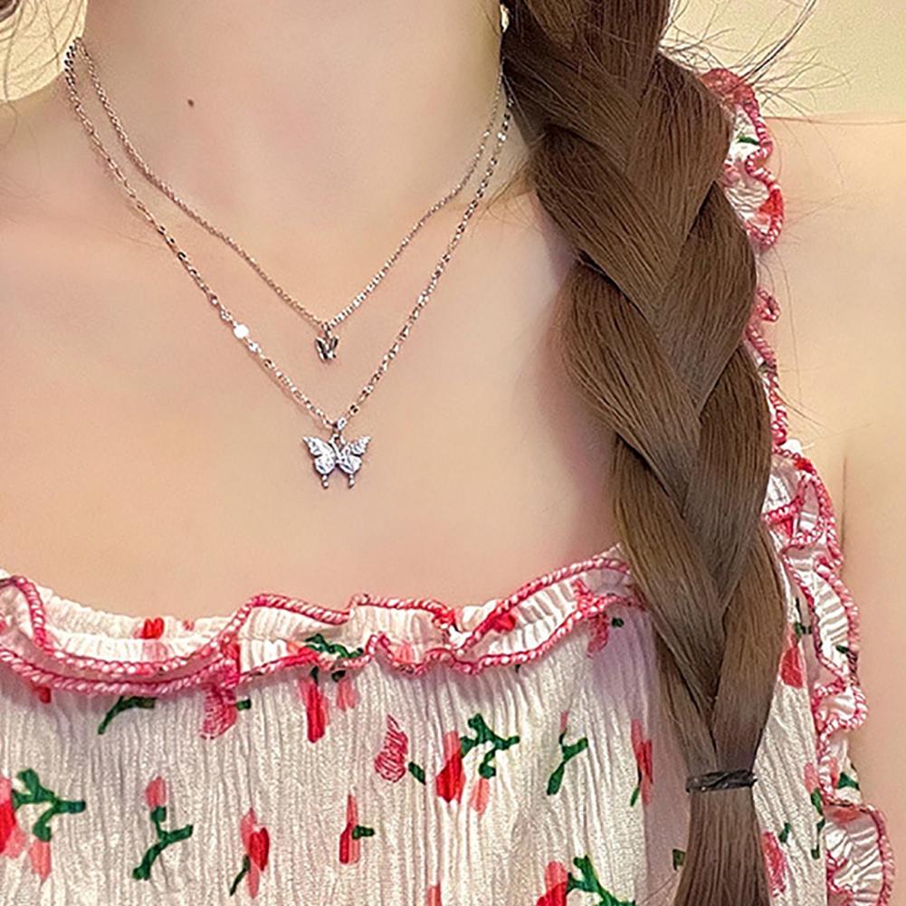 2023 New Butterfly Necklace Double Layer Rust-proof Alloy Butterfly pendant Personality Fashion Clavicle Chain for Women