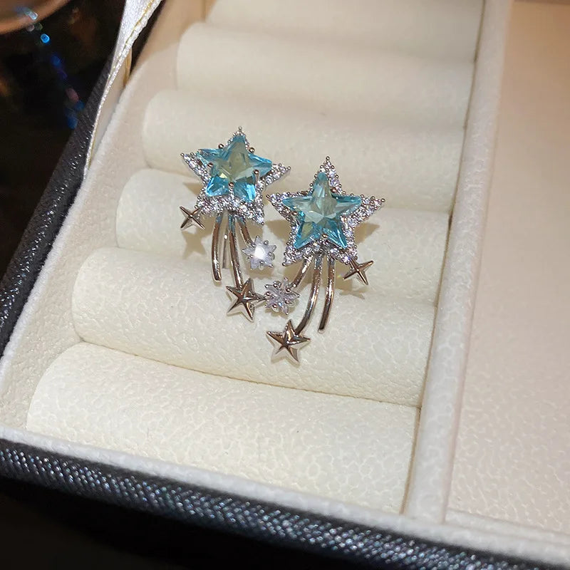 Star Zircon Earrings for Women Creative Delicate Ear Hook Temperament Luxury Fashion High Sense Sparkle Unique Jewelry