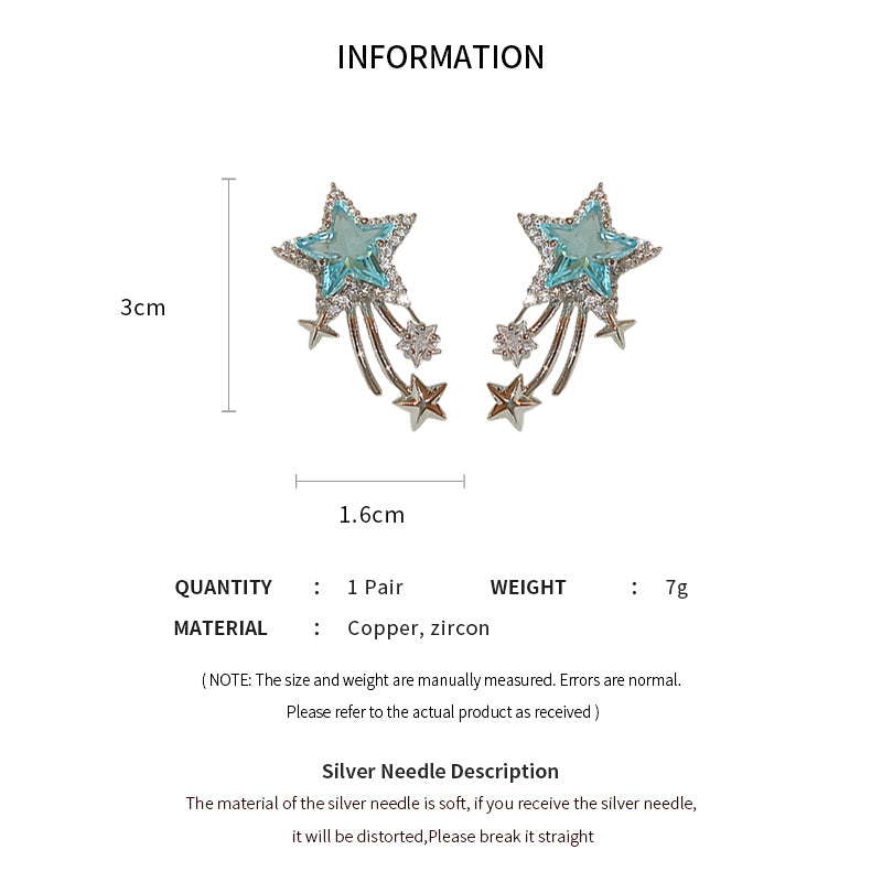 Star Zircon Earrings for Women Creative Delicate Ear Hook Temperament Luxury Fashion High Sense Sparkle Unique Jewelry