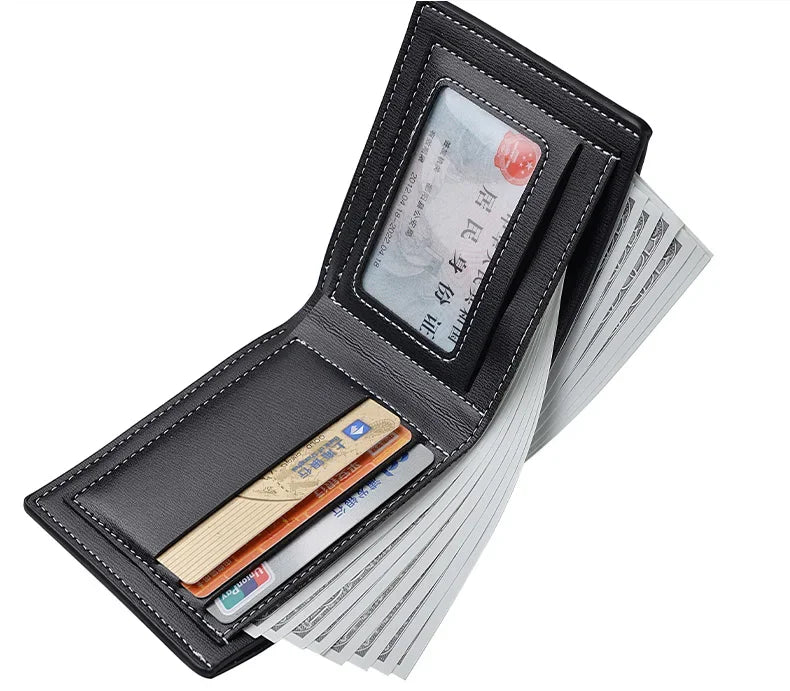 Minimalist Bifold Multi Male Card Holder High Quality PU Leather Men's Short Wallet With ID Window Folding Young Credit Purse