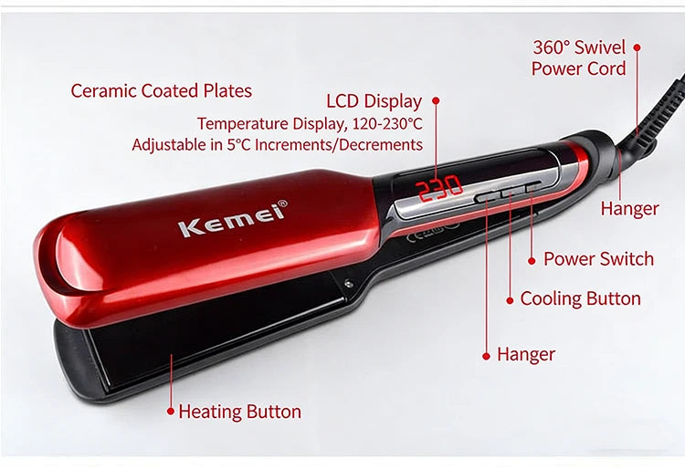 KM-9620 Professional Hair Straightener Iron Multi-Style Salon Quality Styling Tool for Perfect Hairstyling Hair Care Stack Iron