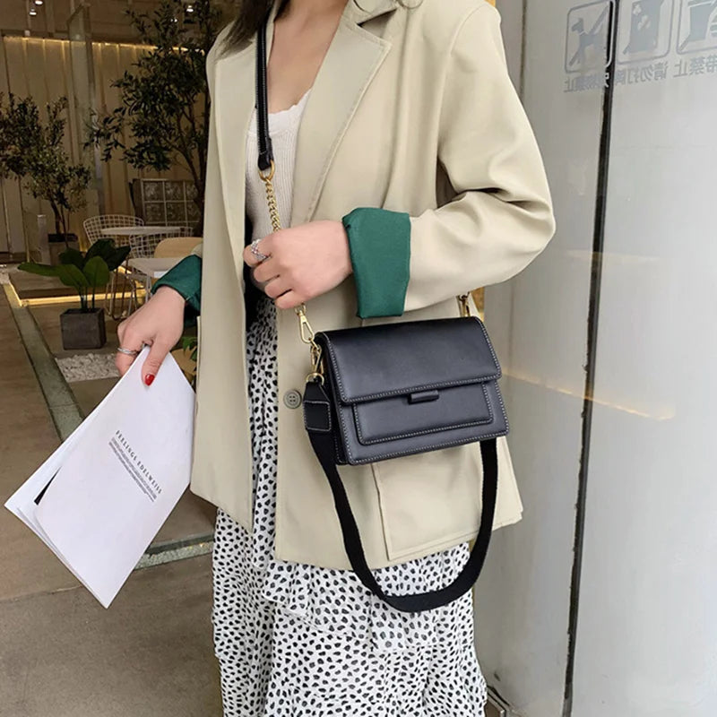 Stylish Contrast-Colour PU Crossbody Bag Versatile Shoulder Bag with Square Shape Dual Strap Design Commuting & Everyday Use