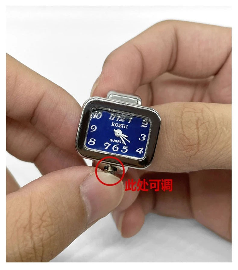 Fashion Adjustable Time Real Watch Rings for Men Women Square Dial Stainless Steel Punk Hiphop Jewelry Mini Battery Clock Gifts