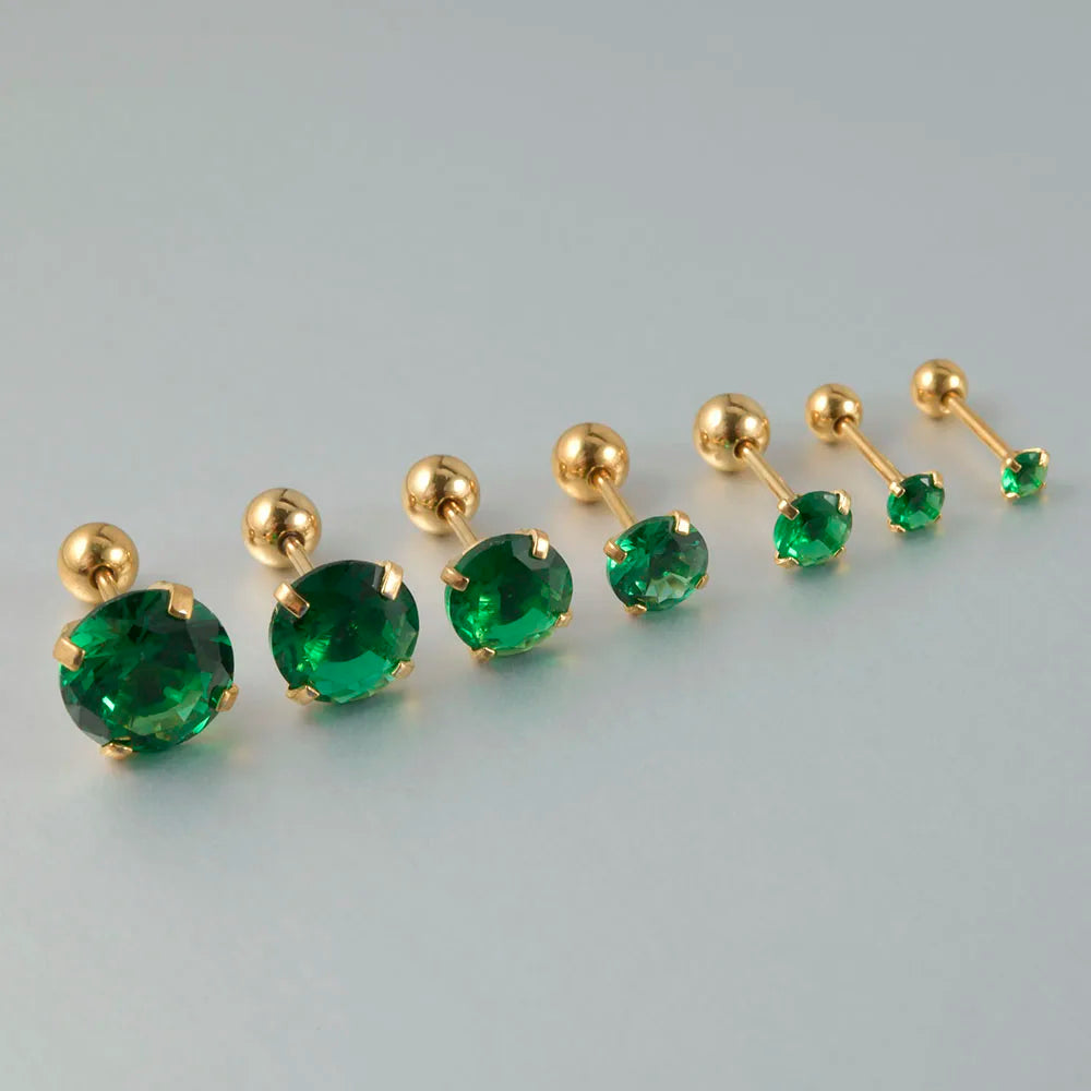 1PC Emerald green stud earrings May Birthstone studs Golden stud earrings tiny stud earrings small studs cartilage helix earring