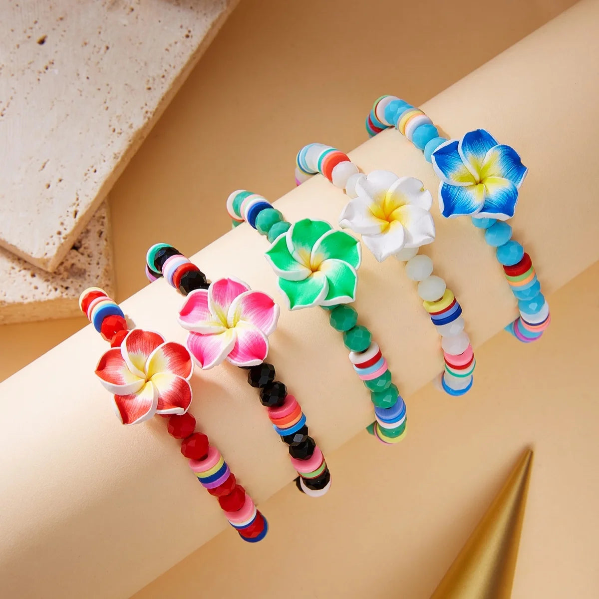 Crystal Beads Soft Polymer Clay Flower Bracelets For Women Men Bohemian Resin Floral Handmade Woven Bangles Summer Party Jewelry