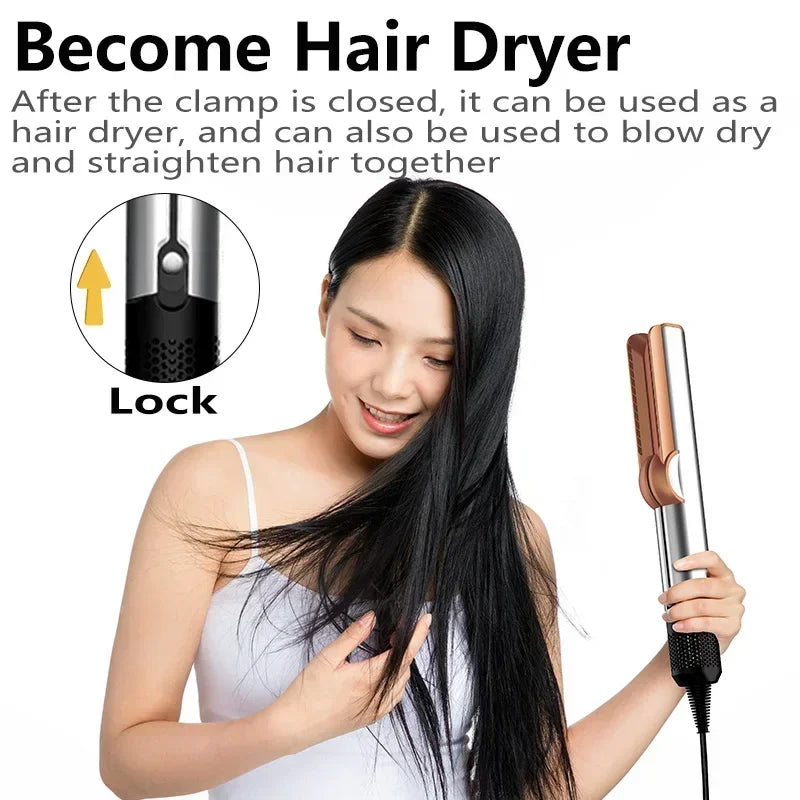 2 IN 1 Professional Hair Straightener & Hair Dryer Styling Tool Heat-Up Hair Flat Iron Negative Ion Iron Long-Lasting airstrait