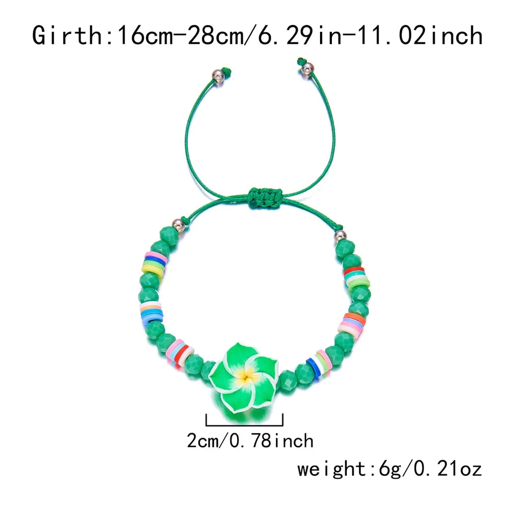 Crystal Beads Soft Polymer Clay Flower Bracelets For Women Men Bohemian Resin Floral Handmade Woven Bangles Summer Party Jewelry