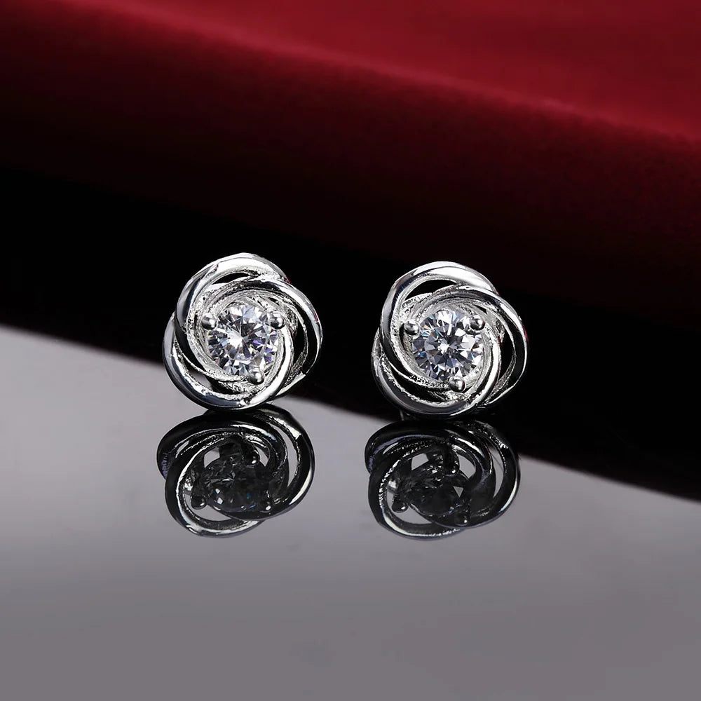 New Original 925 Sterling Silver Shiny zircon studs Earrings for Women Luxury Fashion Party Wedding Accessories Jewelry Gifts