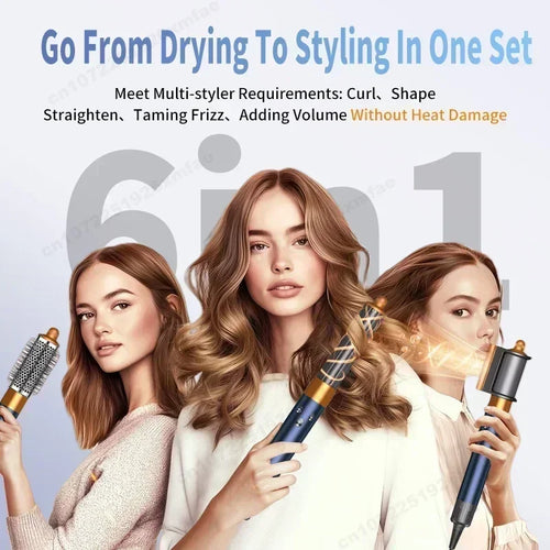 6 in 1 Hair Styler High-Speed Negative Ion Hair Dryer Multi Hair Styler Professional Blow Dryer Brush for Curling Gift for Women