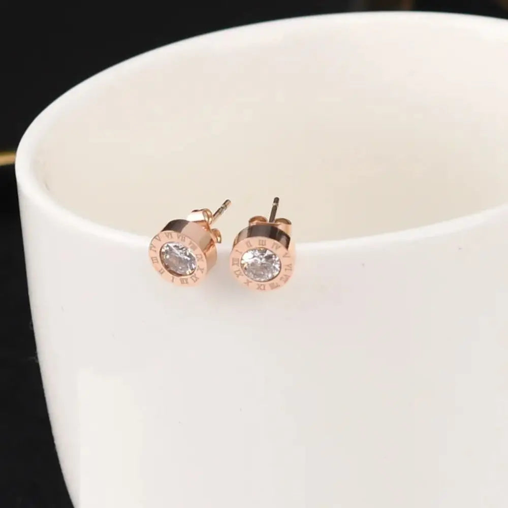 Zircon Roman Numerals Stud Earrings Jewelry Punk  Stud Earrings For Men Hiphop Stainless Steel Ear Accessories Jewelry Gift