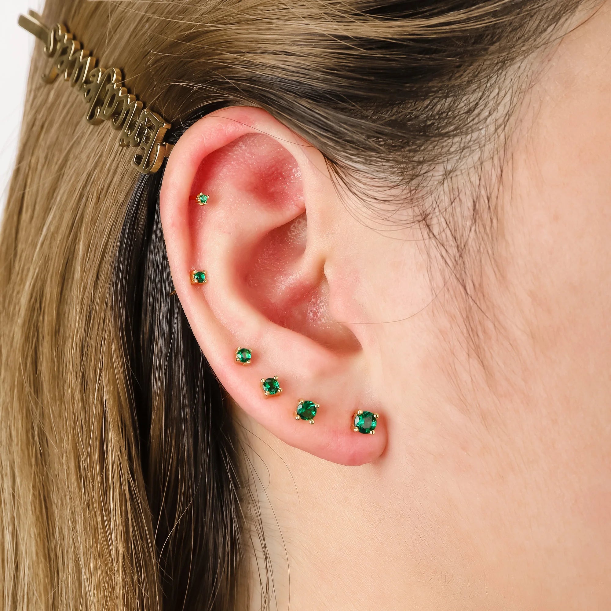 1PC Emerald green stud earrings May Birthstone studs Golden stud earrings tiny stud earrings small studs cartilage helix earring