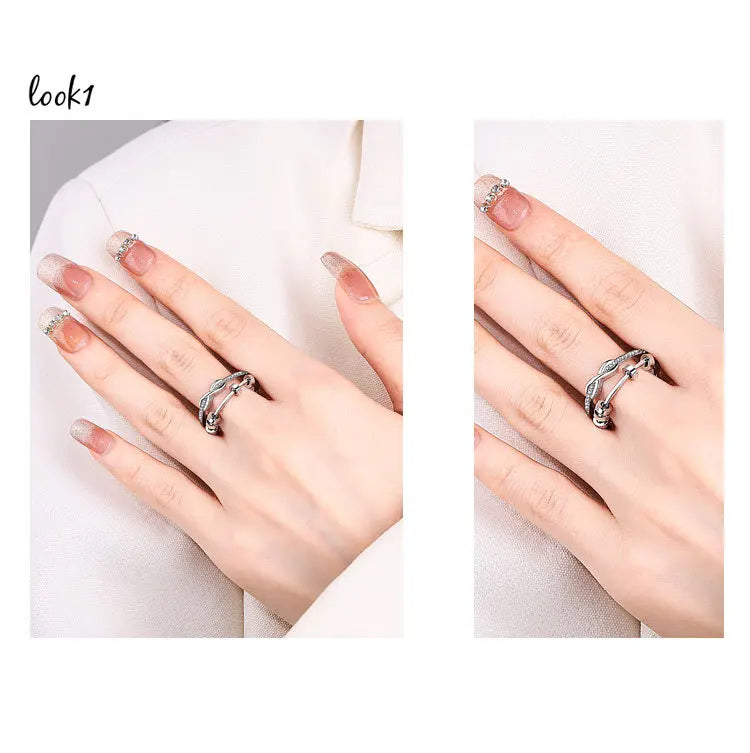 Luxury Infinite Love Adjustable Fidget Rings For Women Rotating Beads Crystal Anxiety Relief Spinning Ring Jewelry Anillos Mujer