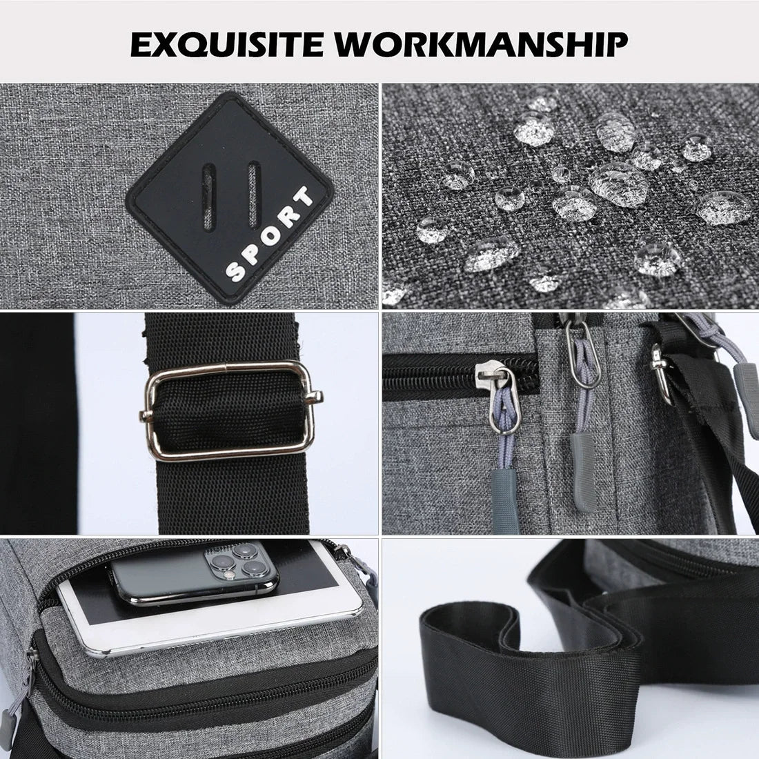 Men’s Crossbody Shoulder Bag, Lightweight Casual Sling Bag with Multi Zipper Pockets for Travel, Work, Daily Use