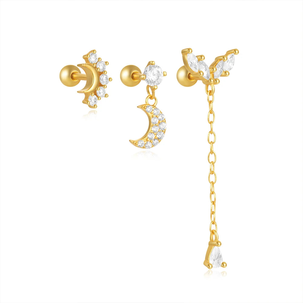 AIDE Heart Round Ball Flat Helix Piercing Earring 925 Sterling Silver Ear Studs Geometric Zircon Exquisite Trinket Studs Aretes