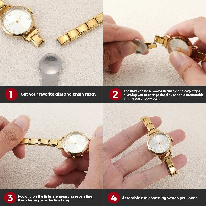 New Fashion Men Women's DIY 9mm Width Italian Elastic Charm Stainless Square Round Watch Bracelet Bangle For Birthday Gifts