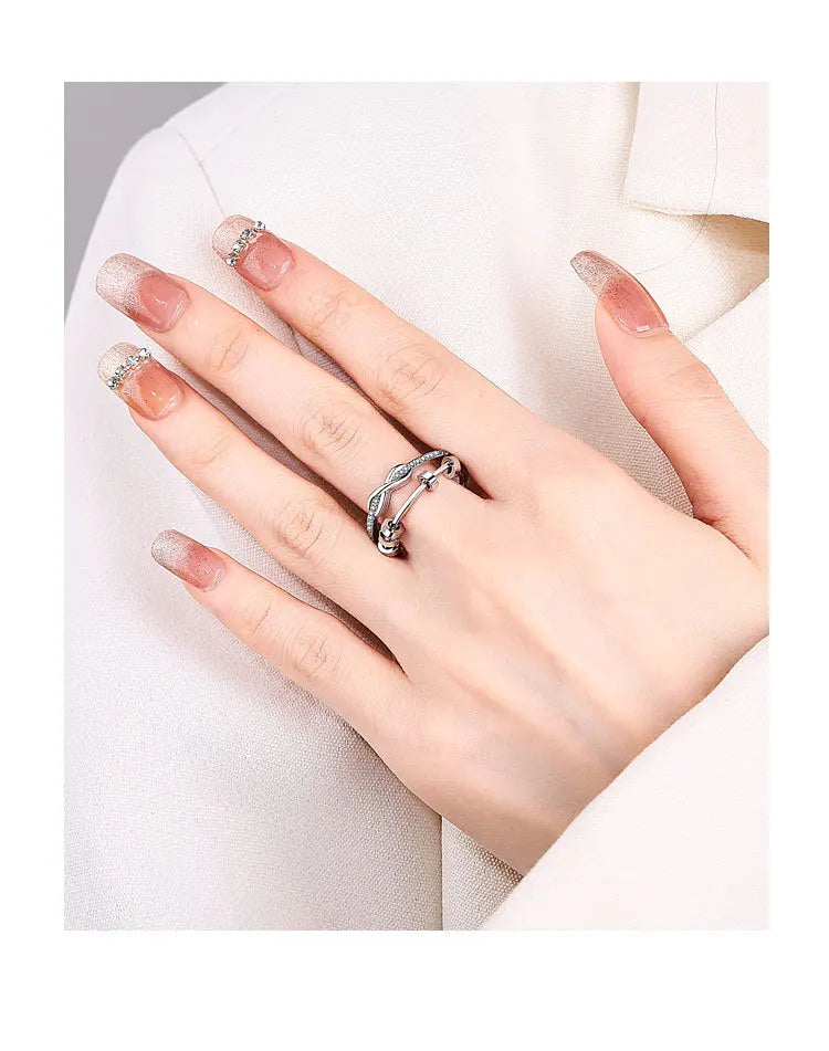 Luxury Infinite Love Adjustable Fidget Rings For Women Rotating Beads Crystal Anxiety Relief Spinning Ring Jewelry Anillos Mujer