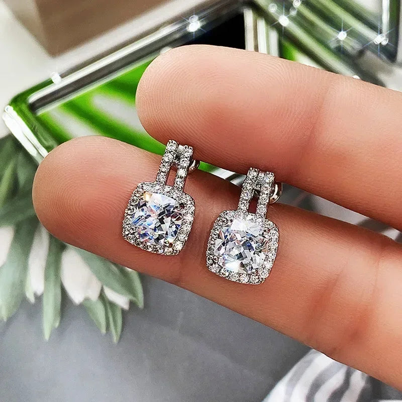 New Square Zircon 925 Sterling Silver Earrings for Women Wedding Stud Earrings Exquisite Bride Fashion Cute Jewelry