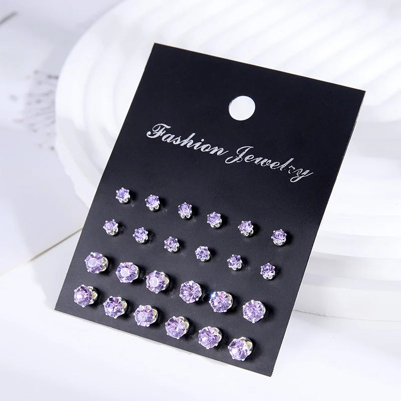 12/1 Pairs Shiny Zircon Stud Earrings Set for Women Men Daily Versatile Chic Silver Color Crystal Ear Jewelry Gifts Accessorie