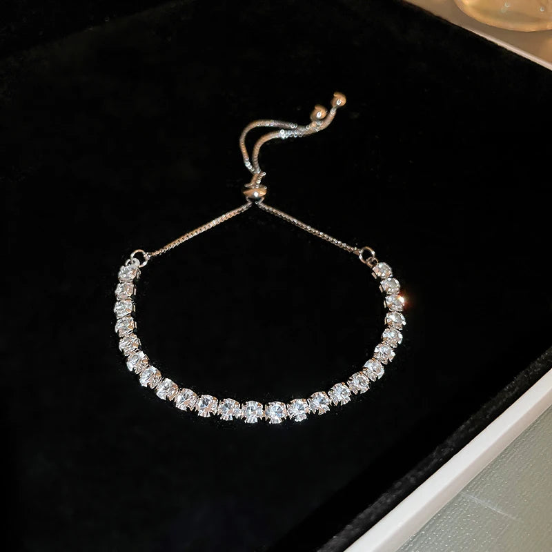 Luxury Adjustable Bracelet Women's Fashion Temperament Geometric Square Rhinestone Bracelet Wristband Party Wedding Jewelry