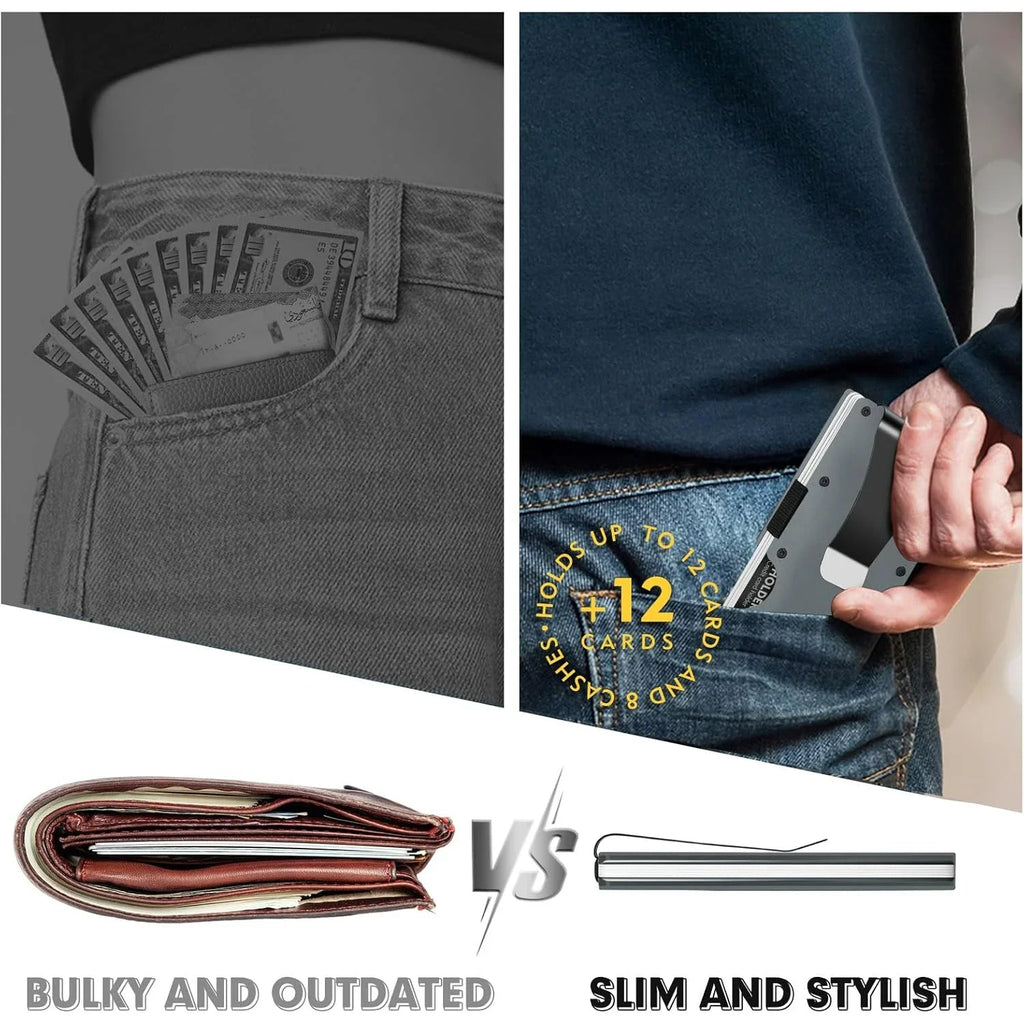Ultra-Thin & RFID Blocking! Unisex Minimalist Wallet - Scratch-Resistant, Credit Card Holder + Removable Money Clip