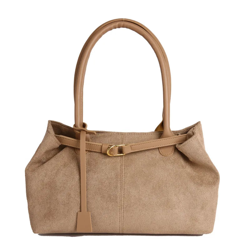 Belt Design Matte Leather Women's Tote Shoulder Bag Suede Velvet Female Underarm Bags Large Capacity Ladies Work Handbags Purse
