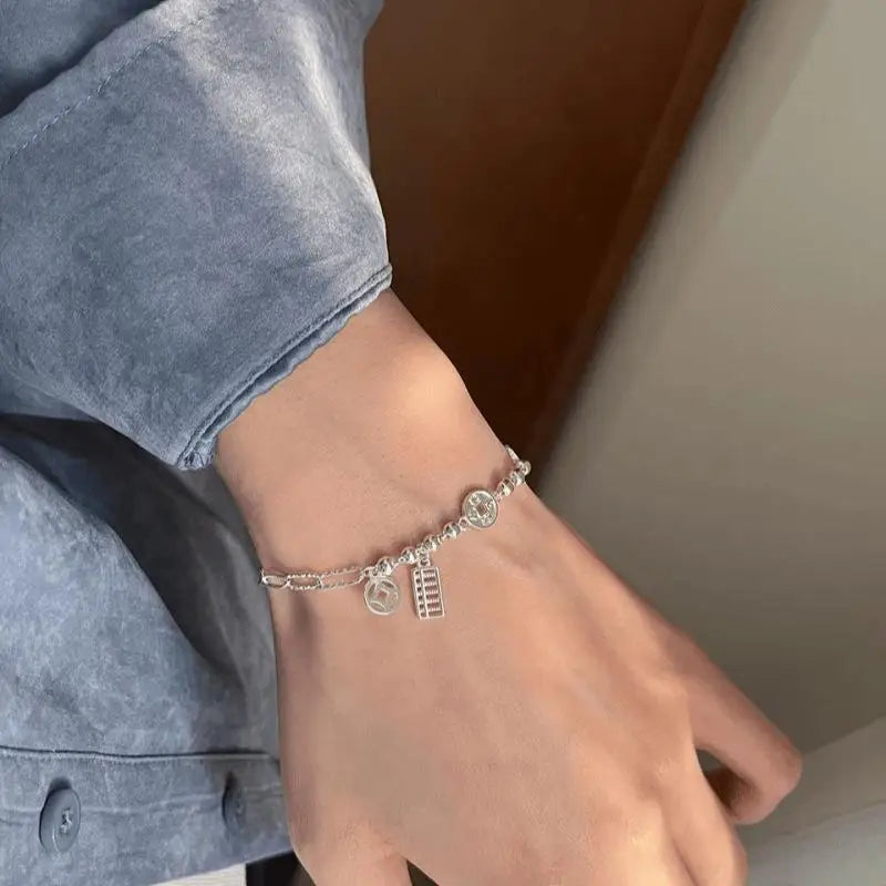 Gift-worthy Elegant Silver Bracelet, Geometric Design with Punk-style; Asymmetrical Beaded Jewelry for Women and Fashion Girls.