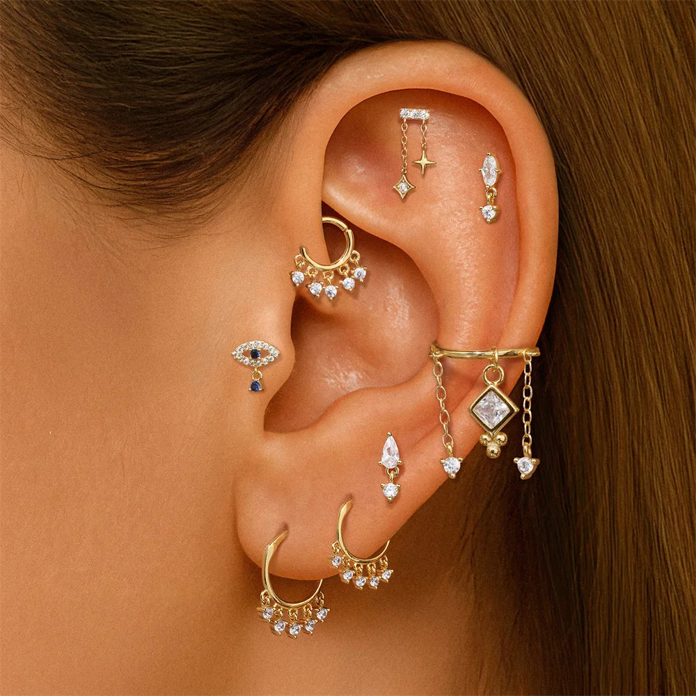 Aide 1pc 925 Sterling Silver DIY Handmake Zircon Studs For Women Flat Head Threaded Puncture Crystal Ear Bone Studs Ins Jewelry