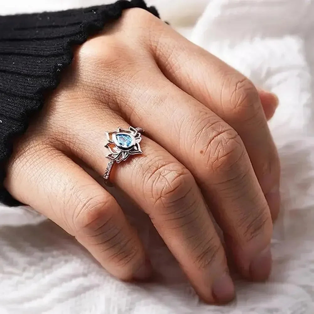 YILUOCD 925 Thai silver Adjustable Rings For Women Lotus Flower Colorful Zircon Ring Boho Female Fine Jewelry Gift