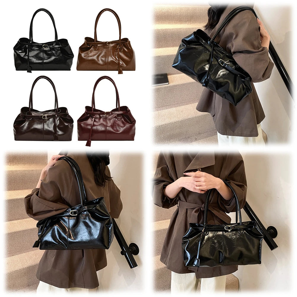 PU Leather Hobo Handbag Slouchy Shoulder Bag Fashion Work Bags Large Satchel Bag for Women Work Shopping Travel
