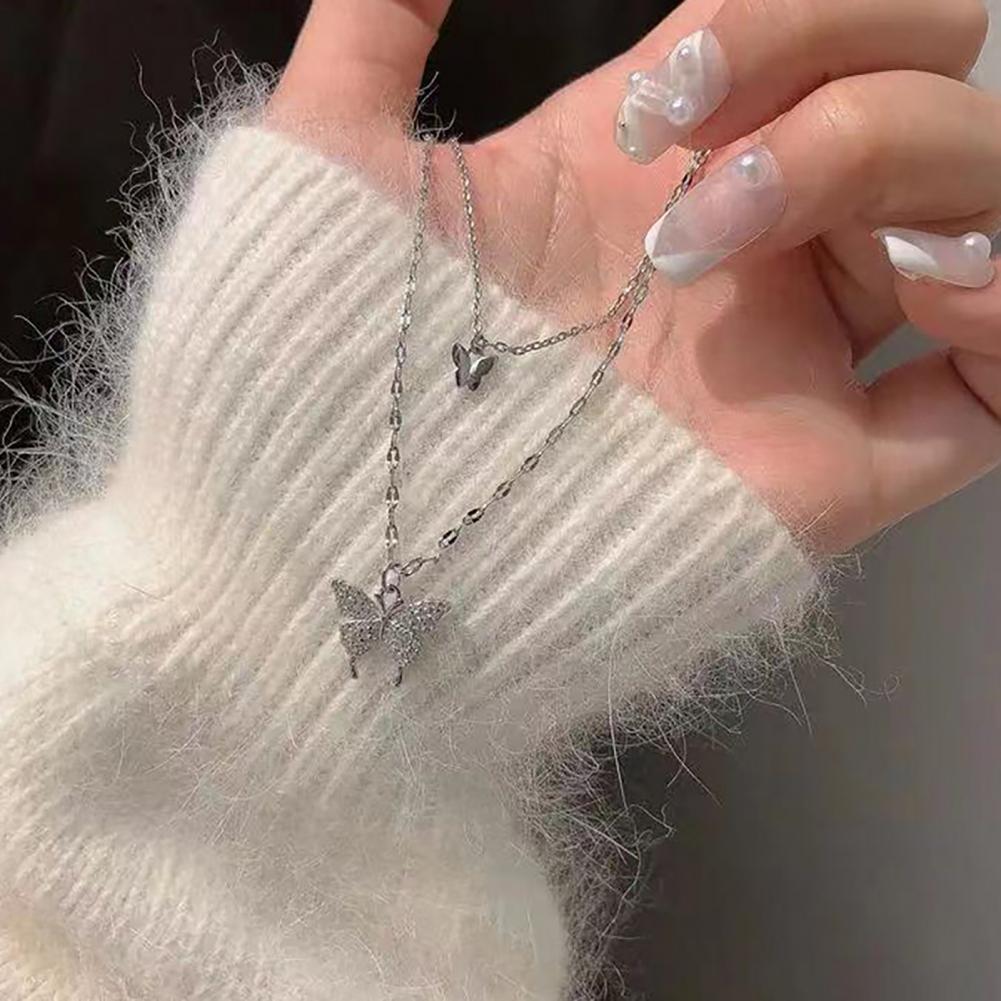 2023 New Butterfly Necklace Double Layer Rust-proof Alloy Butterfly pendant Personality Fashion Clavicle Chain for Women