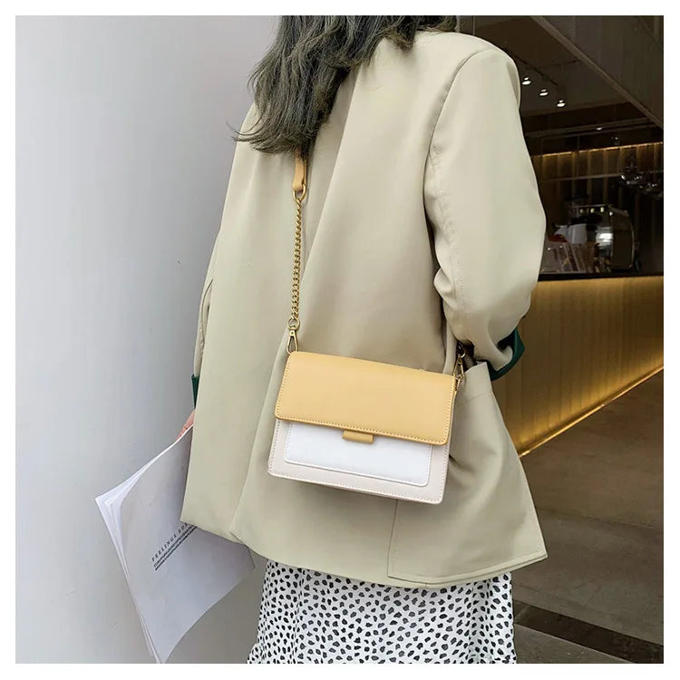 Stylish Contrast-Colour PU Crossbody Bag Versatile Shoulder Bag with Square Shape Dual Strap Design Commuting & Everyday Use