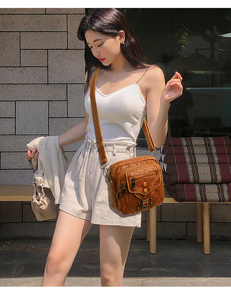 Many Pockets Shoulder Crossbody Bags for Women 2022 Brand Designr Soft Leather Handbags Leisure Style Ladies Messenger Bags Sac