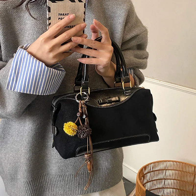 New Retro Frosted Tote Bag Boston Bag Pu Suede Women'S Shoulder Crossbody Bag Commuter Bag
